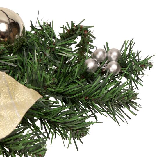 Pre-Decorated Gold Poinsettia Pine Cone & Ball Artificial Garland, Unlit
